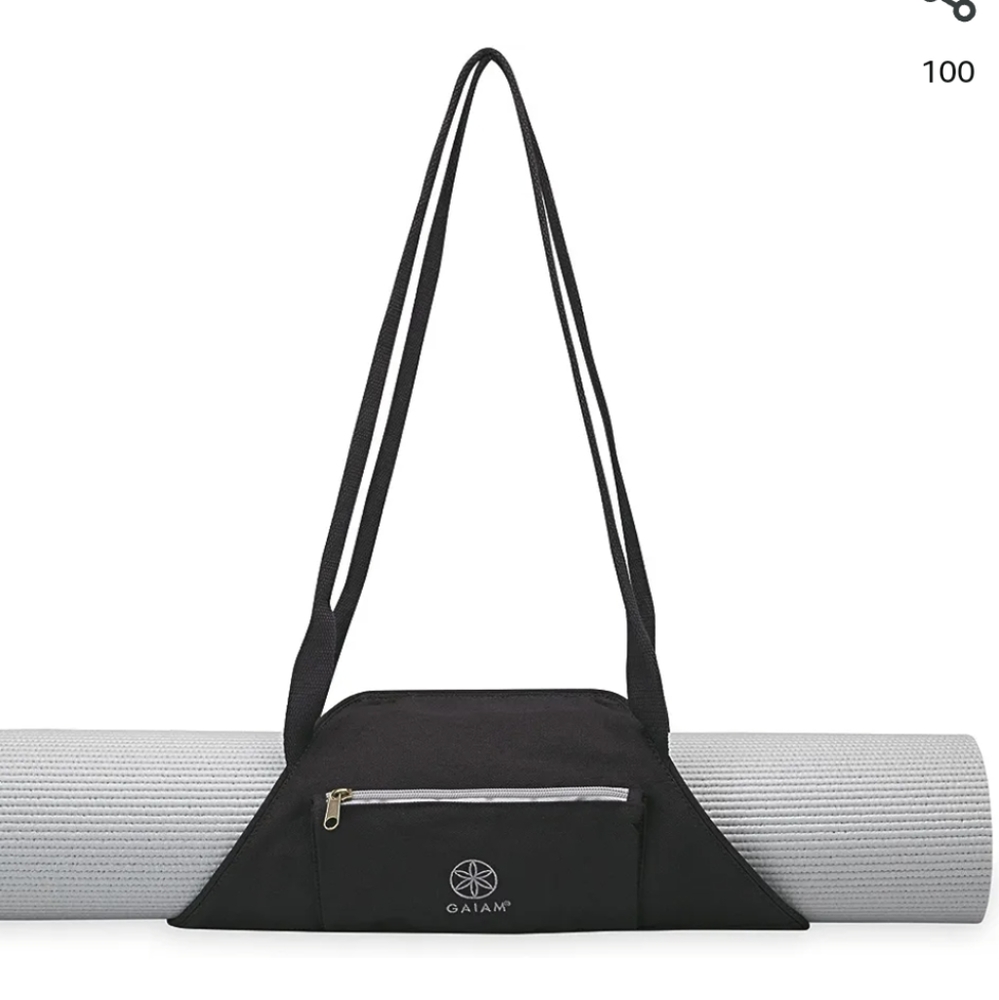 Gaiam on-the-go Yoga Mat Carrier in Black - Zip Pocket - Magnetic Straps - New